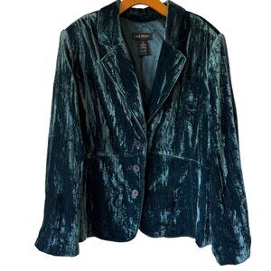 Lane Bryant Crushed Velvet Blazer Jacket Size 26 Teal Green Soft Unstructured